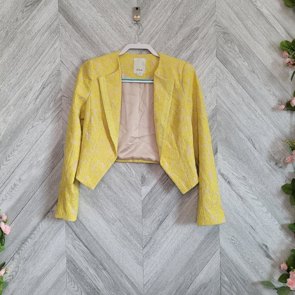 Anthropologie Yellow Lace Jacket Size 4 - Picture 3 of 10
